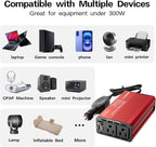 Car Power Inverter 300W, DC 12V to AC 110V Converter with Dual AC Outlets, USB Fast Charging Ports with PD 65W & USB-A 18W Car Plug Adapter Outlet for Laptop, Phone, Tablet