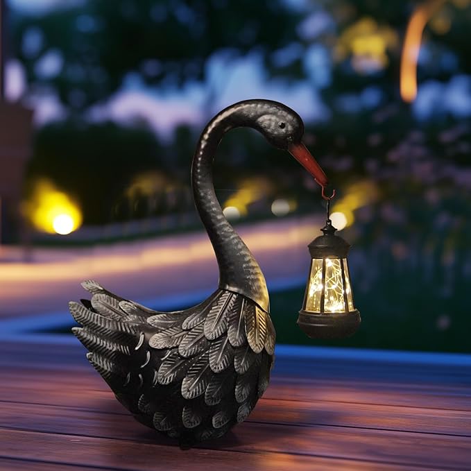HONGLAND Solar Garden Statue Outdoor Swan Decor Bird Decor Lawn Ornament for Backyard Patio Porch Poolside（Black）