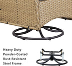 HUMMUH Swivel Patio Chair 3 Piece PE Wicker Patio Furniture Set with Rocking Chairs and Side Table Outdoor Bistro Set for Porch,Garden,Deck,Poolside