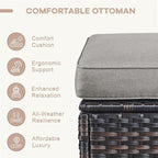 Swivel Patio Chairs sofa Set of 6 - 6" Thick Cushion - Wicker Outdoor Swivel Rocker Patio Chair ,Sofa/Glass coffee table, High Back Comfortable Outdoor Glider Chairs - Brown Wicker Grey Cushions