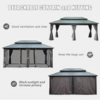 Domi 12’ X 20’ Hardtop Gazebo Canopy with Netting & Curtains, Outdoor Metal Gazebo with Galvanized Steel Double Roof for Patio Lawn and Garden, Gray