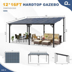 MEISSALIVVE 12' x 16' Wall Mounted Lean to Metal Awning with Sloped Roof for Outdoor Patio Backyard & Deck - Black