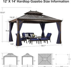 PURPLE LEAF 12' X 14' Hardtop Gazebo Canopy with Curtains and Netting for Patio Deck Backyard Heavy Duty Sunshade UV Protection Metal Outdoor Permanent Pavilion