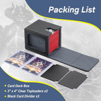 MTG Deck Box, Double Display Window MTG, Commander Deck Box Fits 120+ Single Sleeved Cards, PU Leather Magnetic Closure Card Box with 2 Dividers&2 Toploaders for TCG, CCG, Black/Grey