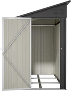 4×8 FT Lean to Metal Shed,Outdoor Heavy-Duty Storage Shed with Floor Base,All Weather Waterproof Garden Tool House W/Lockable Door&2 Air Vent,Reversible Door Design,for Backyard,Patio,Lawn,Black