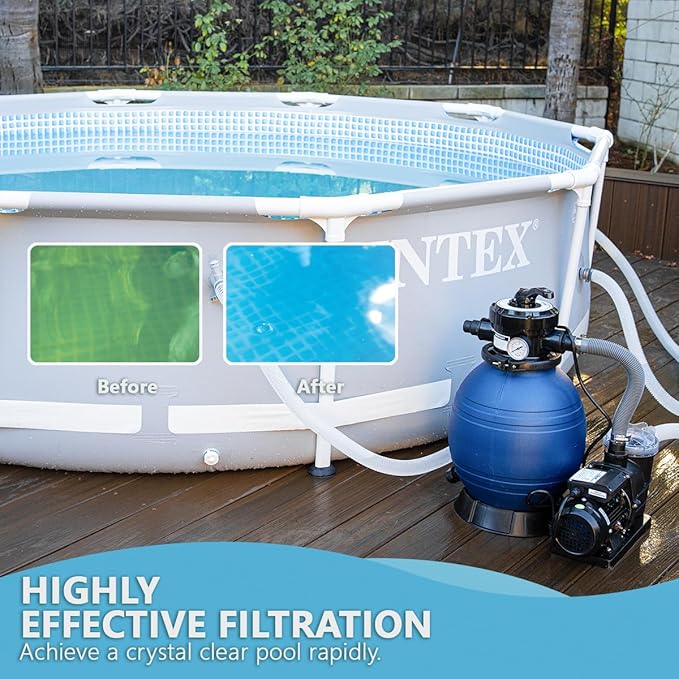 XtremepowerUS High-Flo Sand Filter Pump System 13" Filter Tank 10,000 Gal Above Ground Pool 3/4HP Pool Pump 2400GPH Flow
