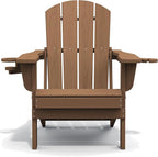 SERWALL Adirondack Chair with Cup Holders - Composite Adirondack Chairs HDPE Outdoor Chairs All Weather Use- Brown