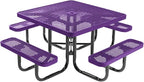 COATEDOUTDOORFURNITURE Heavy-Duty Portable Outdoor Picnic Table with Umbrella Hole, Expanded Metal Commercial-Grade Patio Dining Furniture Made in America (46" Square Top, Purple)