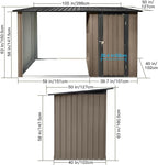 Firewood Rack Outdoor Metal Storage Shed,Two-in-one Function with Sloped Roof and Open Woodshed Design,Tall Door w/a Latch,Waterproof Building Organizer,for Motorcycle,Bicycles,Black+Brown
