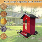 Squirrel Proof Bird Feeder, Red Metal Bird Seed Feeder for Outdoors Hanging Chew-Proof, 6lbs Large Seed Capacity for Cardinal, Finch, Sparrow, Blue Jay, Swallow