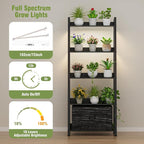 Large Plant Stand Indoor with Grow Lights & Storage Drawer, 63" Extra Wide Wood & Heavy Duty Metal 5 Tiered Plant Shelf, Sturdy Safety for Multiple Plants in Living Room Bedroom Patio Balcony