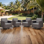 Luxury Outdoor Swivel Patio Chairs Set of 4, Wicker Swivel Outdoor Chairs Set of 4, 4 Piece Furniture Set for Porch, Deck, Sunroom, Yard, Poolside, Brown/Grey