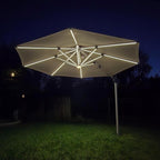 PURPLE LEAF 12ft Solar powered LED Patio Umbrella Outdoor Round Umbrellas Large Cantilever Umbrellas with LED lights Windproof Offset Umbrella Heavy Duty Sun Umbrella for Garden Deck Pool Patio, Beige