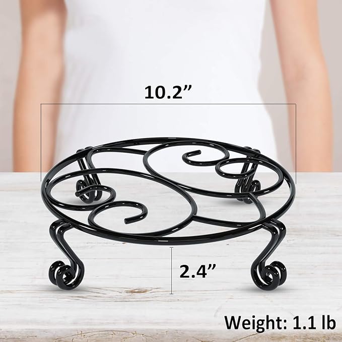 Yimobra Original Patented Plant Stand for Flower Pot Heavy Duty Potted Holder Indoor Outdoor, Metal Rustproof Iron Garden Container Round Supports Rack for Planter, Black, 10.2 Inches
