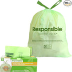 Responsible Products Kitchen Bin Liners, Certified Compostable, Heavy Duty Multipurpose Food Scrap Bags, Made from Compostable Materials (30 Gallon Drawstring, (18 Count))