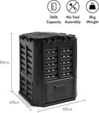VonHaus Compost Bin for Garden 360L – Composter with Slatted Design for Aeration, Rainwater Collection, Side Flap & Lid – Outdoor Compost Converter – Frost & UV Resistant - Black