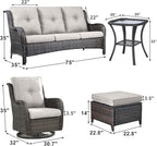 Outdoor Wicker Patio Furniture Set - 6 Piece Rattan Patio Conversation Set with 2 Rocking Swivel Chairs,2 Ottomans,1 Sofa and 1 Side Table for Porch Deck Backyard Garden(Brown/Beige)