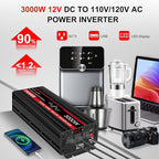 JIGUUN Pure sine Wave Inverter 3000W, 12V to 110V Power Inverter Converter with 4 AC sockets, USB Output and LED Display for RV Camping Emergency Household appliances (3000WPRO)