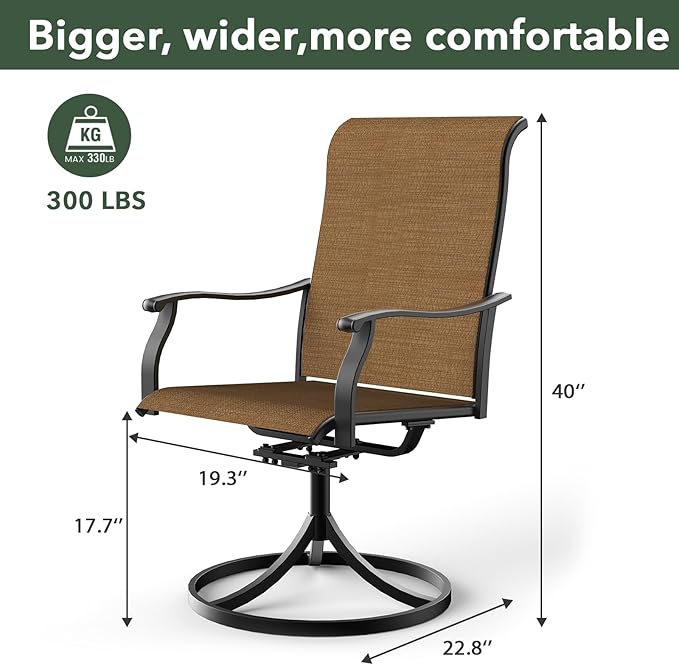 Patio Swivel Dining Chairs Set of 6, Outdoor Metal Chair with Textilene Mesh Fabric Patio Furniture Set Porch Chairs with Metal Rocking Frame for Lawn Garden Backyard