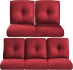 Pop 22x25/22x24 Outdoor Cushions for Patio 5 Piece Set - Set of 5 Water-Resistant Replacement Cushion for Wicker Dining Rocking Swivel Chairs Loveseat Couch Sectional Sofa - Red/Button