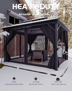GAOMON Hardtop Gazebo 10'x14' for All Weather, with Double Metal Roof, Aluminum Alloy Frame, Net, and Curtain, Permanent Building of Backyard Luxury for Patio, Deck, Backyard, Lawn, and Garden, Gray
