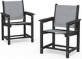 SERWALL Textilene Outdoor Dining Chair Set of 2, HDPE Frame with Textile Chair Seat, Holds up to 300 LBS, All Weather Chairs for Lawn, Garden, Yard and Poolside, Black