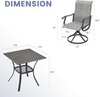 VICLLAX 3 Pieces Outdoor Dining Set, Patio Furniture Set of 2 Patio Swivel Dining Chairs and Small Dining Table with Storage Shelf, Grey Chairs & Antique Grey Tabletop