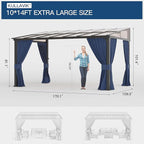 Kullavik 10' × 14' Hardtop Gazebo for Patio,Wall-Mounted Lean to Gazebo Pergola with Sloping Roof and Durable Aluminum Frame,Large Heavy Duty Awnings for Decks,Backyard,NavyBlue