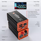 4000W Pure Sine Wave Power Inverter 12V DC to 110V AC Converter Peak Power 8000W for RV Truck Off-Grid Solar Car Inverter with 4 AC Outlets, 2 USB & 1 Type-C Ports, Hardwire Kit, Remote Controller