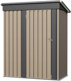 JUMMICO Metal Outdoor Storage Shed 5 x 3 FT Metal Shed with Lockable Door,Waterproof Garden Tool Shed Storage House for Backyard Patio Lawn, Brown