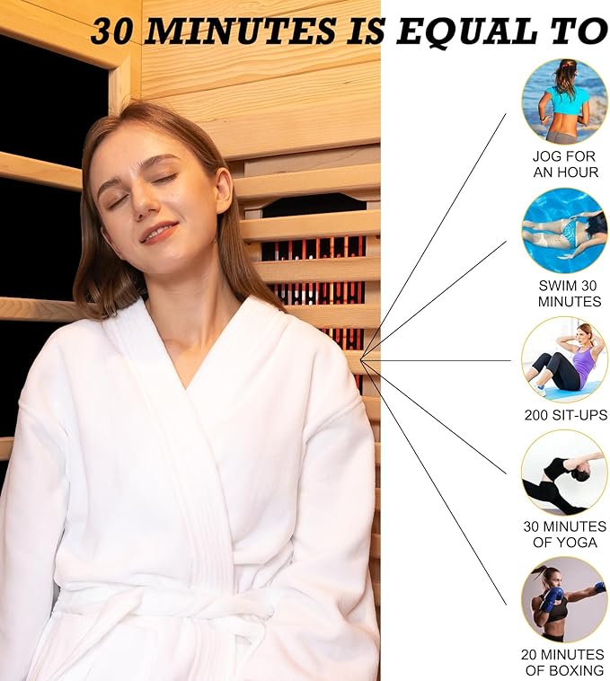 Infrared Sauna with Recliner, 1-2 Person Hemlock Wood Indoor Home Sauna, Dry Sauna Spa with 2300W/220V Heater Tube & Carbon Panels, Control Panel, 10 Minutes Pre-Warm up, Oxygen Bar, Hourglass