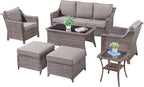 Patio Furniture Set-7 Pieces Outdoor All-Weather Wicker Conversation Set Outdoor Rattan Sofa Couch with Patio Chairs Ottomans for Porch Garden Backyard Poolside-Brown/Grey