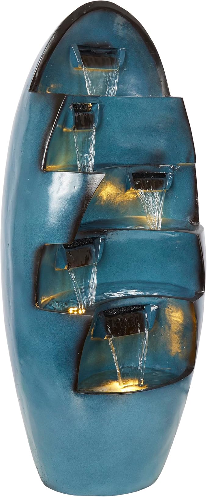 Alpine Corporation TZL382 39" 5-Tier Cascading Waterfall Fountain with LED Lights – Outdoor Water Feature for Garden, Patio, Yard, and Deck, Blue