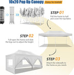 HOTEEL 10x20 Pop up Canopy Tent for Parties, Heavy Duty Easy Setup Tent with 6 Sidewalls, Outdoor Commercial Instant Gazebo for Wedding Event, with Roller Bag & Sand Bags, White(Hexagonal Frame)