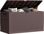 121 Gallon Outdoor Storage Box Large, Lockable Outside Storage Containers Waterproof Patio Cushions Storage Deck Boxes, Rattan Plastic Garden Hose Storage Boxes Resin Pool Storage Bins, Brown