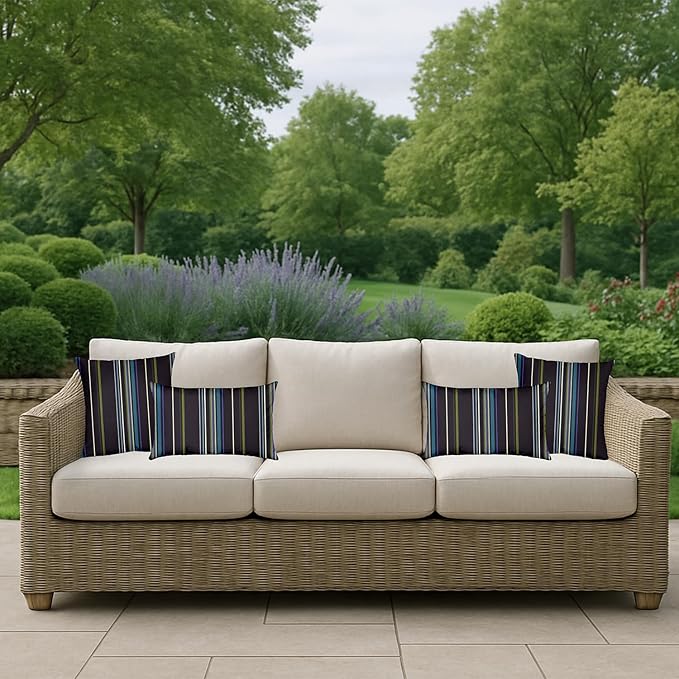 RSH DECOR: Sunbrella Lumbar & Square Pillows Set of 4 | 20" x 12" & 17" x 17" | Water and Fade-Resistant Performance Fabric | Outdoor Throw Pillows for Patio Furniture | Stanton Lagoon