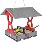 JCS Wildlife Medium Poly Fly-Thru Bird Feeder w/Removable Seed Tray - Holds 4 Cups of Bird Seed to Attract Cardinals, Chickadees, and More Backyard Birds (Gray and Red)
