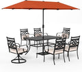 Sophia & William Patio Dining Set for 6 | 13ft Patio Umbrella Red | 4 Fixed Chairs | 2 Swivel Patio Dining Chairs | Removable Seat Cushions | Black 59" Patio Dining Table