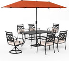 Sophia & William Patio Dining Set for 6 | 13ft Patio Umbrella Red | 4 Fixed Chairs | 2 Swivel Patio Dining Chairs | Removable Seat Cushions | Black 59" Patio Dining Table