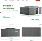 AECOJOY Shed 12' x 14' Storage Shed, Outdoor Metal Storage Sheds & Outdoor Storage 14x12 with Lockable Doors, Large Steel Yard Shed, Utility Tool Storage for Garden, Patio, Outside use in Dark Grey