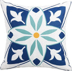 Outdoor Waterproof Throw Pillow Covers Set of 4 Floral Printed and Boho Farmhouse Outdoor Pillow Covers for Patio Funiture Garden 18x18 Inch Blue