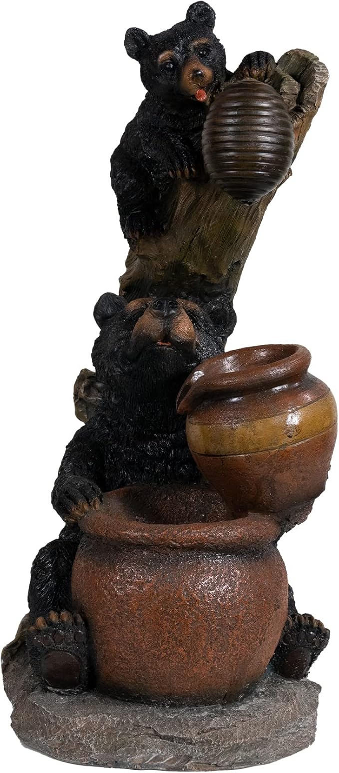 Ferrisland Outdoor Fountain Black Bears Garden Water Fountain Outdoor Water Feature Resin for Garden Patio Yard Deck Home Lawn Porch House Relaxation Exterior Balcony