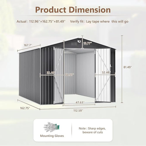10x14 FT Outdoor Storage Shed, Metal Garden Shed - Tool Storage Sheds with Lockable Doors, Waterproof Outside Storage Building for Backyard, Patio (Black; Floor Not Included)