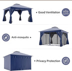 LAUSAINT HOME Outdoor Patio Gazebo 12'x12' with Expansion Bolts, Heavy Duty Party Tent & Shelter with Double Roofs, Mosquito Nettings and Privacy Screens for Backyard, Garden, Lawn, Navy Blue