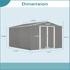 10x12 FT Outdoor Storage Shed with Floor Frame, Heavy Duty Metal Garden Tool Shed with Double Lockable Doors, Waterproof Backyard Utility Shed for Bikes, Lawn Mowers, Tools, Equipment