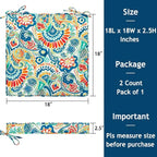 Magpie Fabrics Square Corner Seat Cushion, 18" x 18" x 2.5", 2 Pack, Indoor/Outdoor Waterproof Weather Resistant Universal Chair Pads for Patio Garden Dining - Paisley Multi