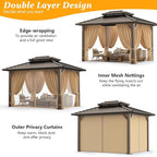 HOTEEL 10x12 Hardtop Gazebo Hot Tub Gazebo with Flame-Retardant Curtain Netting, Heavy Duty Pavilion with Galvanized Steel Double Roof, Aluminum Frame Outdoor Canopy for Patio, Party (2025 Upgraded)