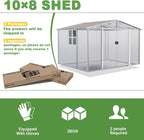 Gotland 10FT x 8FT Sheds & Outdoor Storage, Storage Shed with 1 Large Window Sloped Step, Metal Shed with 2 Lockable Slide Doors Air Vents, Outdoor Shed for Backyard Patio Lawn Brown