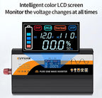 1500W Pure Sine Wave Inverter (3000W Peak), 12V/24V Auto-Detect, 50Hz/60Hz Switchable, LCD Display, Type-C Fast Charging, Silent Design, Overload & Overheat Protection for RV, Home (Black-1500W)