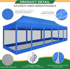 COBIZI 10x30 Heavy Duty Pop Up Canopy with 8 Mosquito Netting Wall, Easy Set Up Commercial Gazebo Party Tent, Outdoor Instant Screen Canopy for Backyard, Patio, Garden, Dark Blue